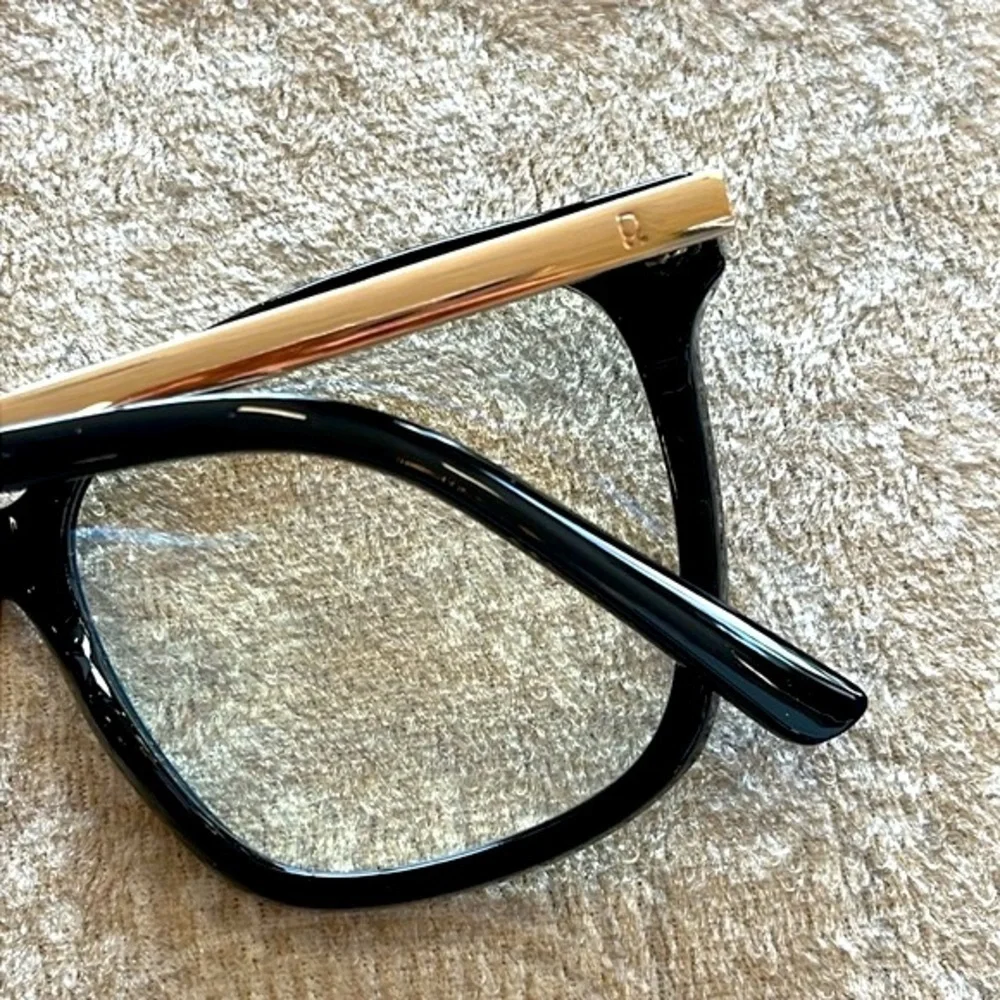 Brand New Rachel Roy Blue Light Blocking Round Glasses Black Frame Gold Tone Arm